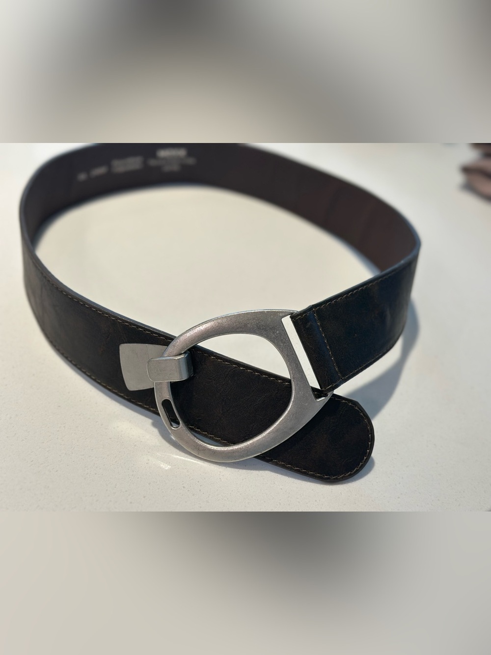 Mexx Brown Wide Waist Belt with Oversized Silver Buckle | Statement Belt